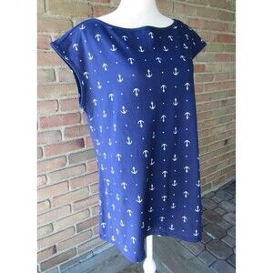 Torrid 3 (Size 22-24) Womens Plus Navy Anchor Print Boat Neck Foxy Tee XXXL